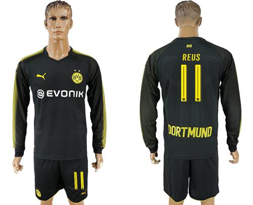Dortmund #11 Reus Away Long Sleeves Soccer Club Jersey - Click Image to Close